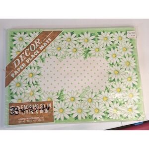 Vintage 70s Decor Paper Placemats Daisys Green Background Disposable